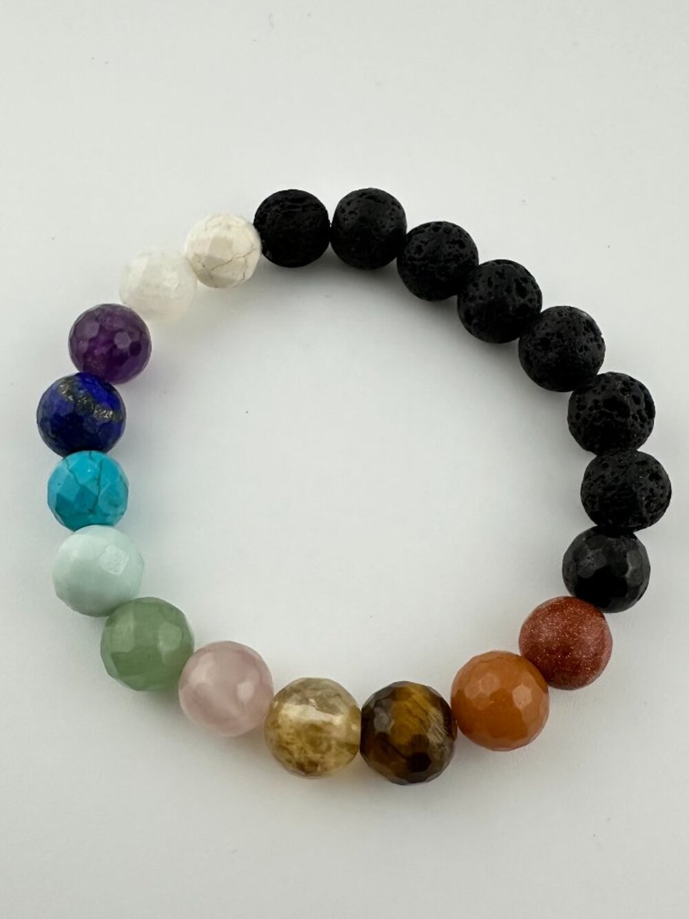 7 Chakra Faceted Gemstone & Lava Bead Diffuser Bead Stretch Bracelet
